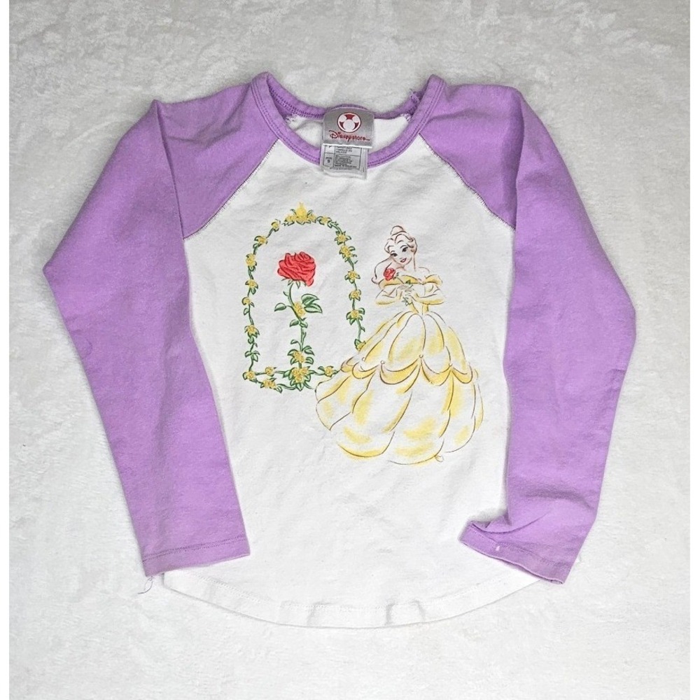 Disney Store Belle Beauty and the Beast Raglan Shirt S White Purple Graphic Tee